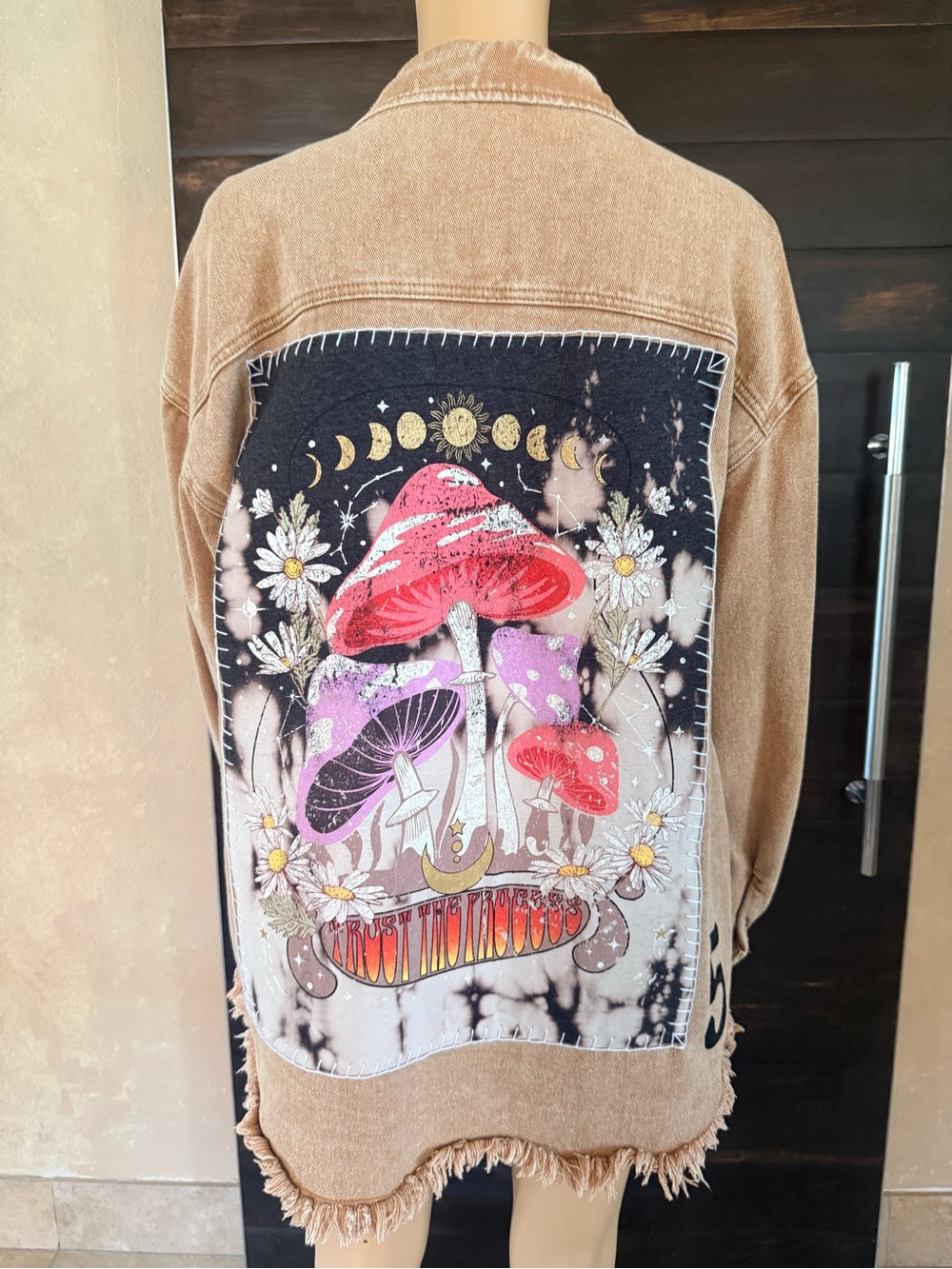 Upcycled Trust The Process Distressed Denim Jacket Size L